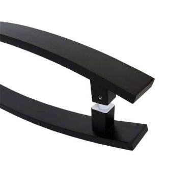Imagem de Puxador Para Porta Duplo Em Aço Inox Curvo 40cm Preto - DECORPLACE