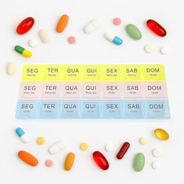 Imagem de Porta Comprimidos Caixa Organizadora Remédio Vitaminas Semanal 2 x Dia Manhã e Noite
