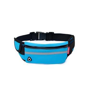 Imagem de Pochete Esportiva Impermeável Slim (AZUL) | Ajustável para Corrida e Academia | Saída para Fones, Zíper Reforçado e Antifurto