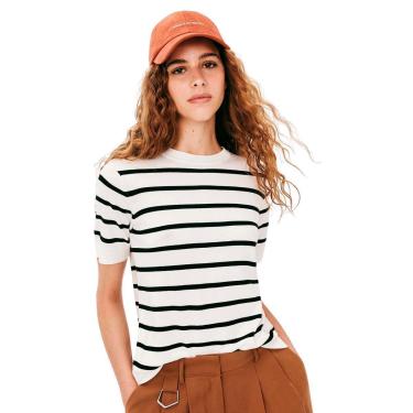 Imagem de Blusa Hering Manga Curta Listrada Em Tricô Fio Tinto Feminina-Feminino