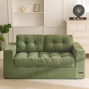 Imagem de MAXYOYO Sofá sem ossos, sofá de namoradeira para espaços pequenos, sofá tufado de 2 lugares poltrona para sala de estar, quarto, apartamento, sofá em uma caixa, sem necessidade de montagem, verde