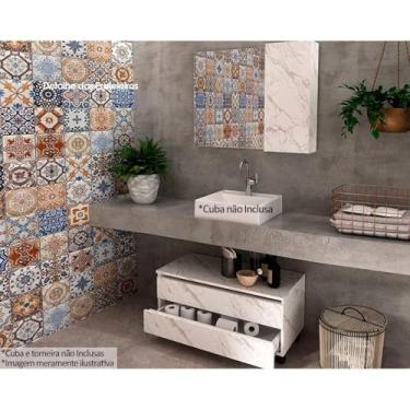 Imagem de Conjunto de Banheiro com Balcão e Armário com Espelho em Marmore Branco - Tecno Mobili