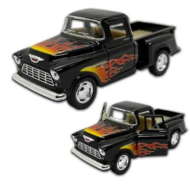 Imagem de Miniatura de carro Chevrolet Stepside 1955 em Metal, com fricção, pneus em borracha, abertura de portas laterais, 12 CM, 1/32, Resistente a quedas (Preto estampado)