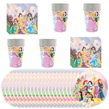 Imagem de Conjunto de 60 peças de talheres de princesa, inclui 20 pratos de papel, 20 guardanapos, 20 copos, para decorações de festa