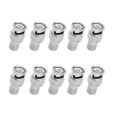 Imagem de Adaptador F fêmea para BNC macho pacote com 10, conversor de acoplador de conector coaxial ou câmera de segurança de vigilância CCTV