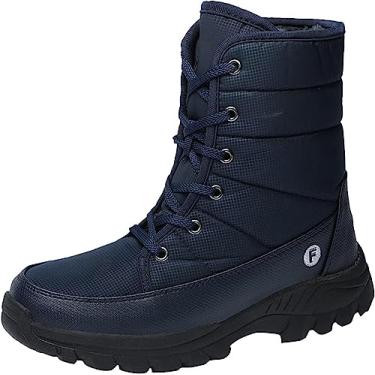 Imagem de Bota de neve masculina de cano médio forrada com pele, botas de neve quentes de inverno, botas de caminhada com cadarço, botas de cano baixo, botas de inverno antiderrapantes para caminhadas, Azul, 6.5