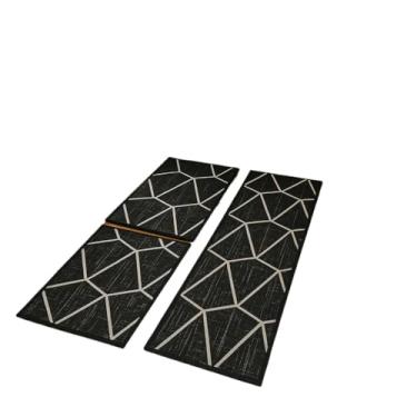 Imagem de Jogo De 3 Peças Tapete Cozinha Antiderrapante Jacquard Decoracao Impecavel Kit Tapete Cozinha(Jogo M21 Diamante Negro)