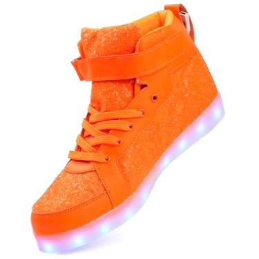 Imagem de PYYIQI Tênis de LED com glitter, cano alto, feminino, masculino, piscando, para festa de Natal, Halloween, com carregamento USB, Laranja, 41/42 BR