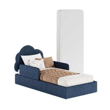 Imagem de Cama Montessoriana Solteiro Nuvem C/ Colchão e Apoio Lateral