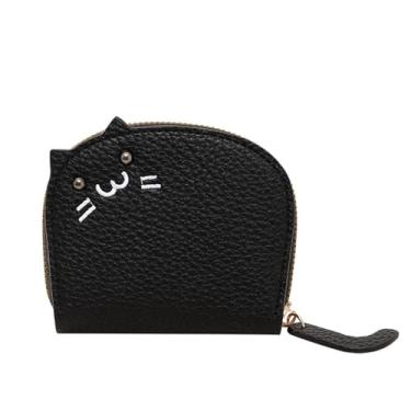 Imagem de Elegante porta-moedas para mulheres – Bolsa elegante com tema de gato com estampa de lichia e porta-cartão de poliuretano, perfeita como carteira de gato ou bolsa de moedas, Marrom, Leve
