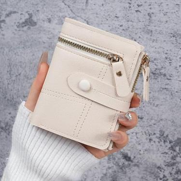 Imagem de Carteira pequena feminina de couro PU, moderna, compacta, para dinheiro, carteiras, cartões de crédito, carteira fina para mulheres, Branco, Estilo retrô