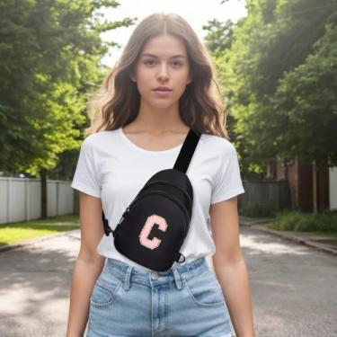 Imagem de Pequena bolsa transversal com inicial para mulheres, linda pochete de viagem moderna para mulheres, presentes de aniversário para mulheres, Preto, 6.8"L x 2.9"W x 10.1"H, C