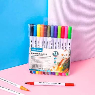 Imagem de Kit Canetinha Hidrográfica Colorida 12 Cores – Marcadores Laváveis, Ponta Fina e Vibrante para Desenho, Escola e Escritório