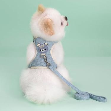 Imagem de Conjunto de coleira e coleira para animais de estimação pequeno a médio sem puxão, colete macio ajustável, coleira para animais de estimação, adequado para pesos de 4,5 a 9 kg