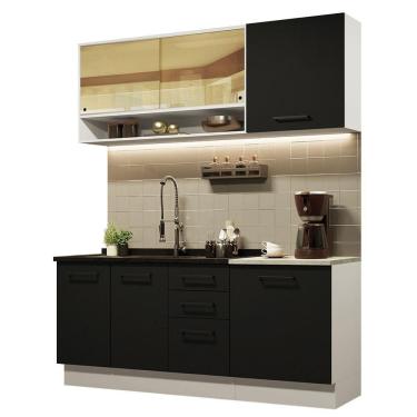 Imagem de Cozinha Completa Madesa Agata 180002 Com Armário E Balcão (sem Tampo E Pia) - Branco/preto