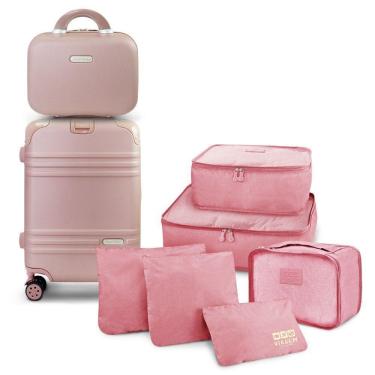 Imagem de Kit Mala De Bordo, Frasqueira E Organizadores De Mala Elite Rosa