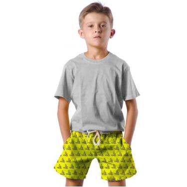 Imagem de Shorts Infantil Bermuda Calção Praia Verão Banana Pixel Amarelo 280 - 