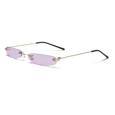 Imagem de HCPIHF Óculos de sol de metal sem armação de luxo femininos para homens punk uv400 (dourado-roxo)