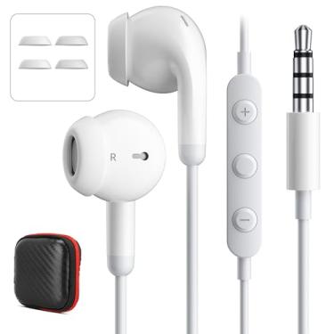 Imagem de Aux Fones de ouvido com fio de 3,5 mm com microfone e controle de volume em linha, isolamento de ruído de áudio cristalino com fio para conector de 3,5 mm para iPhone, Samsung, computador, laptop