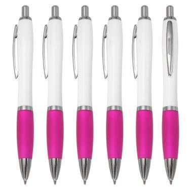 Imagem de PATIKIL Canetas esferográficas retráteis, 6 peças de canetas esferográficas de tinta preta de 1,0 mm com aderência de borracha de plástico para anotações de eventos de classe de escritório, rosa