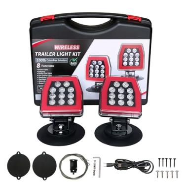 Imagem de Luzes de reboque sem fio – Reboque de LED magnético recarregável para caminhão de reboque, trailer, barco, caravana, IP67, à prova d'água e 2,4 GHz, luz de sinalização ultra-estável com pisca de freio