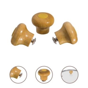 Imagem de Kit 3 Pomel Puxador Madeira Premium Tampa Panela Frigideira