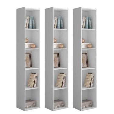 Imagem de Estante Livreiro Com Prateleiras Janaína Kit 3 Unid Branco