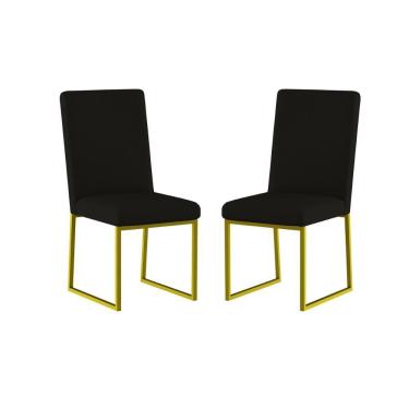 Imagem de Kit 2 Cadeiras Para Mesa De Jantar Base Industrial Dourado Balaqui Preto