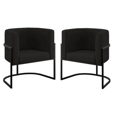 Imagem de Kit 02 Poltronas Lua Sala Decorativa Base De Ferro Black Preto