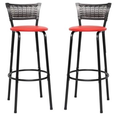 Imagem de Banquetas Junco Degradê Cyber Estrutura Preta Ideal para Bancada Balcão e Cozinha Kit 02 Unidades - Itagold (Vermelho)