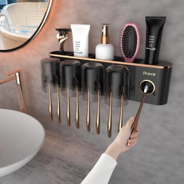 Imagem de Suporte para escova de dentes e acessórios de banheiro com dispensador