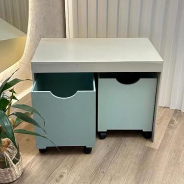Imagem de Organizador de Brinquedos 2 Gavetas com Rodas MDF 54x41x30cm - Cesto Organizador Multiuso Infantil(Verde)