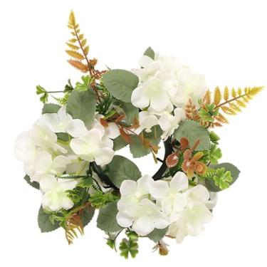 Imagem de Peça central de mesa, guirlanda de anel de vela de hortênsia branca, casamento e festa, decoração temática de primavera, 25 cm de diâmetro, vegetação de flores artificiais