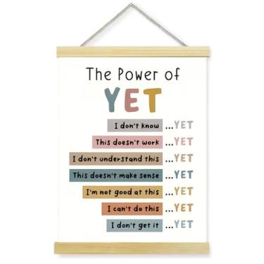 Imagem de CanvaCrafted The Power Of Yet Print, pintura de rolagem de madeira maciça, decoração de escritório, decoração de escritório, decoração de parede de quarto, boho sala de aula, mentalidade de