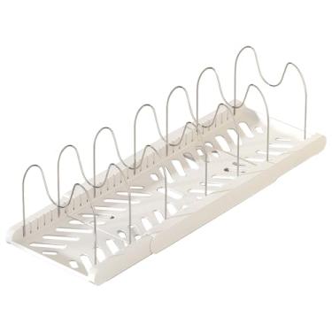 Imagem de Rack expansível para organização de utensílios de cozinha na cozinha, armazenamento de panelas e panelas ajustáveis, QUADRIS brancos com aço inoxidável, inclui sete divisórias ajustáveis para tampas