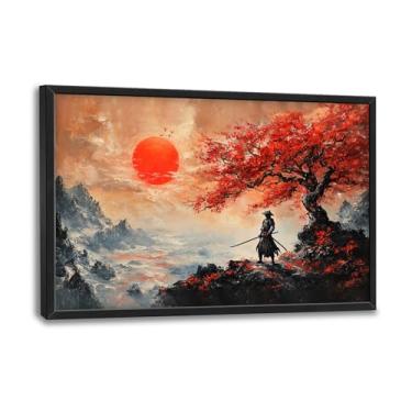 Imagem de Flintis Arte de parede emoldurada de samurai grande imagens de guerreiros japoneses decoração de parede abstrata arte japonesa pintura em tela impressão de obras de arte decoração emoldurada para sala