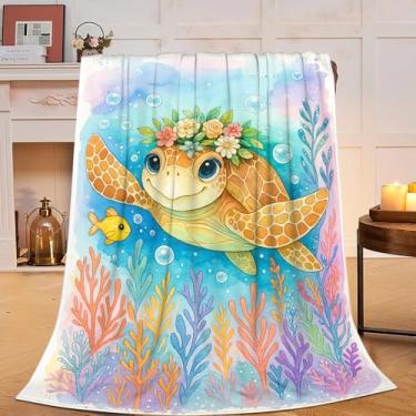 Imagem de Cobertor de tartaruga, cobertor de tartaruga marinha, presente para mulheres, meninas, lã felpuda de flanela macia, animal marinho, roupa de cama quente, para crianças e adultos, 102 x 127 cm