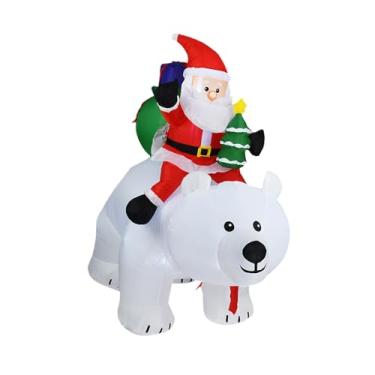 Imagem de Esquirla Papai Noel inflável montado em urso com cabeça que balança, decoração natalina para jardim e festas, com luzes, 180 cm de altura.