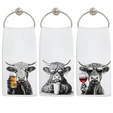 Imagem de LADOCK Conjunto de 3 toalhas de cozinha engraçadas de vaca Highland, presentes engraçados para amantes de vinho, cerveja, café, toalhas de prato para cozinha, bar, carrinho, presentes, toalhas de mão