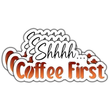 Imagem de (3 peças) Adesivo Shhhh Coffee First Funny Quote Drink Inspirational Coffee Lovers Decalques Adesivos de vinil à prova d'água para livros, laptops, telefone, garrafas de água, copo Kindle 7,6 cm