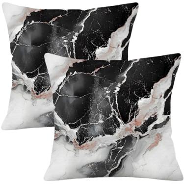 Imagem de Puacino Capas de almofada de mármore preto e ouro rosa 45,7 x 45,7 cm, impressão dupla face, conjunto de 2 - capas de almofada de arte abstrata em pedra com zíper oculto decoração moderna para férias