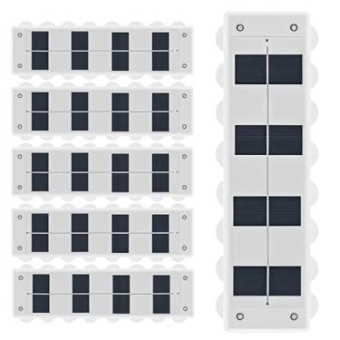 Imagem de 6 luzes de cerca alimentadas por energia solar, 7 modos de brilho ajustáveis, suporte de parede à prova d'água, material ABS + PC, vida útil da bateria de 6 a 12 horas, várias configurações de LED