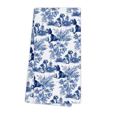 Imagem de EGBTL Chinoiserie Toalhas de cozinha Shih Tzu, presentes Shih Tzu para mulheres, toalhas de mão para decoração de banheiro, presentes shihtzu, panos de prato de cachorro Grandmillennial azul e branco