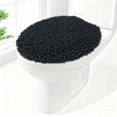 Imagem de Baahrnom Tampa de vaso sanitário de chenille macia, capa sólida para assento de vaso sanitário, 49,5 cm x 47 cm, macia e absorvente, lavável na máquina, cabe na maioria das tampas redondas, alongadas