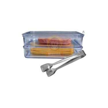 Imagem de Porta Frios Duplo em Aço Inox com Tampa de Acrílico, 32 x 19 cm, Organizador de Alimentos