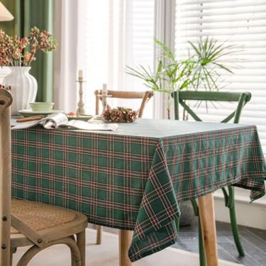 Imagem de KAIJIE Toalha de mesa – toalha de mesa retangular padrão quadriculado algodão linho impermeável tecido bordado capa de mesa para jantar interno e externo 140 x 220 cm