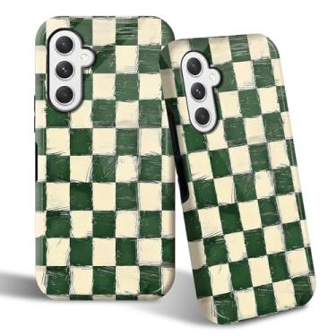 Imagem de SROJDHFJB Capa de telefone para Samsung Galaxy A16 5G, capa protetora de 2 camadas com design estampado xadrez verde retrô, parte traseira rígida + amortecedor de TPU macio capa fina para homens e