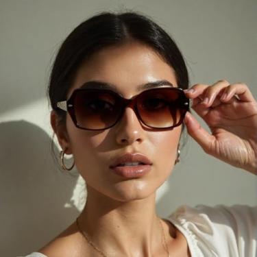 Imagem de Óculos de sol grandes para mulheres, lentes polarizadas com proteção UV clássica, armação preta, lentes cinza, Tornando-se marrom gradualmente