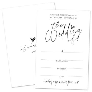 Imagem de ZARYFANCHY Convites de casamento minimalistas para Mr & Mrs, preencher convites de chá de panela em branco com envelopes, 25 convites de chá de casamento branco, lembrancinha de festa de noivado e
