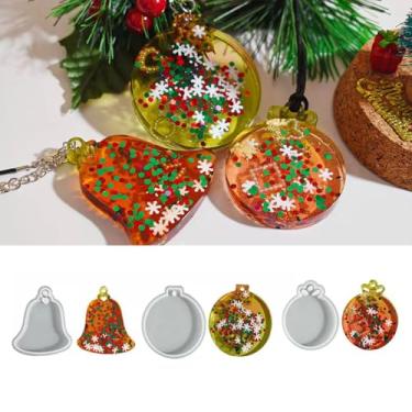Imagem de 3 peças de enfeites de Natal de forma redonda, moldes de enfeites de Natal de resina de silicone com orifício para artesanato faça você mesmo, decoração de casa de Natal
